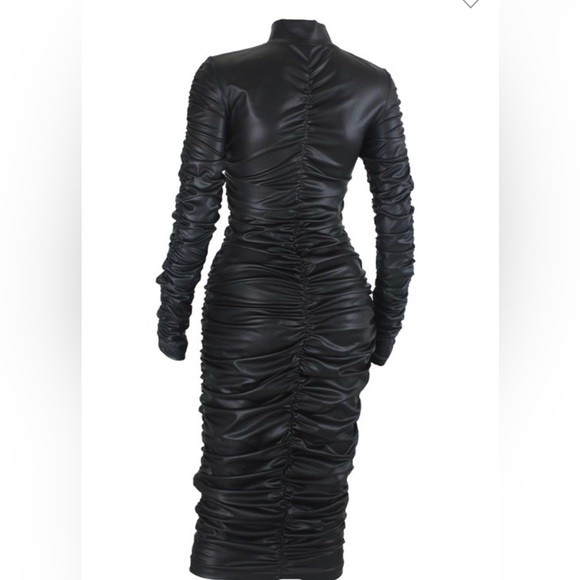 Vegan Leather Ruched Dress - Picture 2 of 3